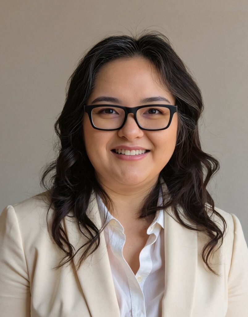 Headshot of Mi Ong Vang, who has mid length wavy black hair and wearing dark rimmed glasses.